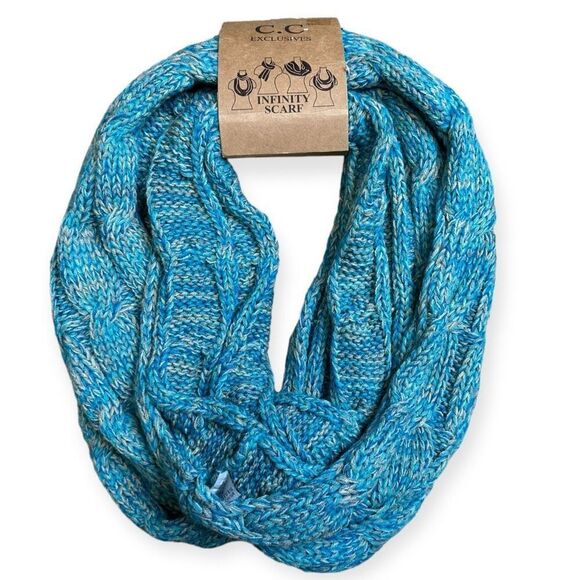 C.C Women's Blue Solid Cable Knit Cold Weather Infinity Scarf One Size OS - Picture 1 of 3